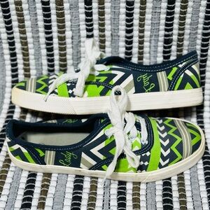 Seahawks NFL Colors Green & Blue Tribal Women’s Shoes Size 6 Athletic Flats